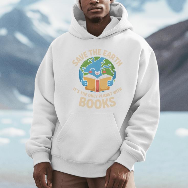 Save Earth It's Only Planet With Books Reader Earth Day Unisex Hoodie