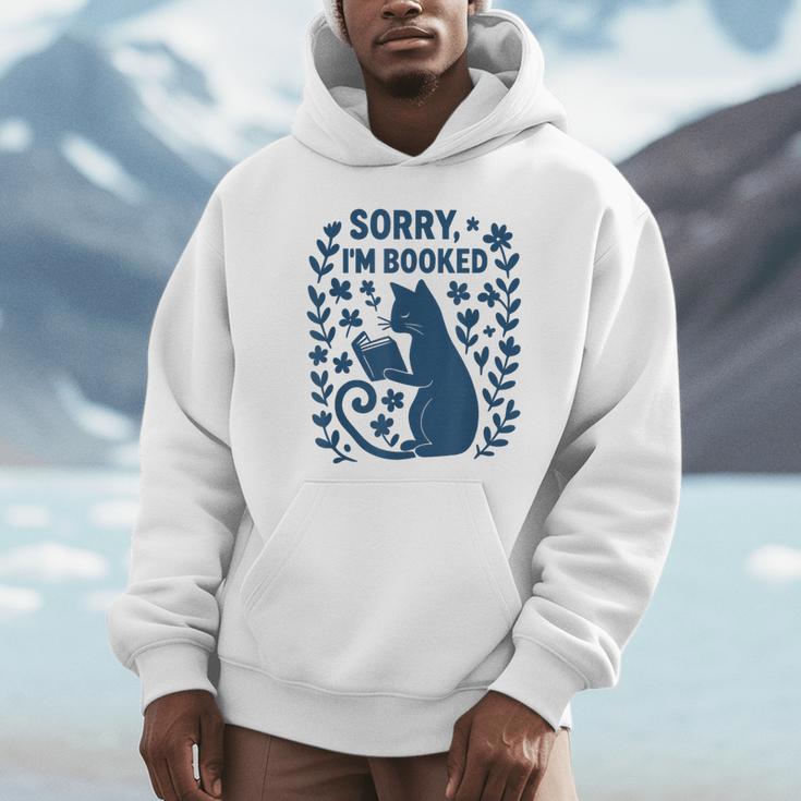 Sorry I'm Booked Cat Reading Book Boho Flowers Vintage Unisex Hoodie