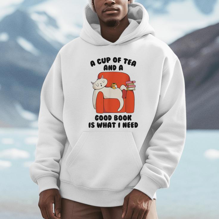 Tea A Cup Of Tea And A Good Book Is What I Need Cat Men Women Kids Unisex Hoodie
