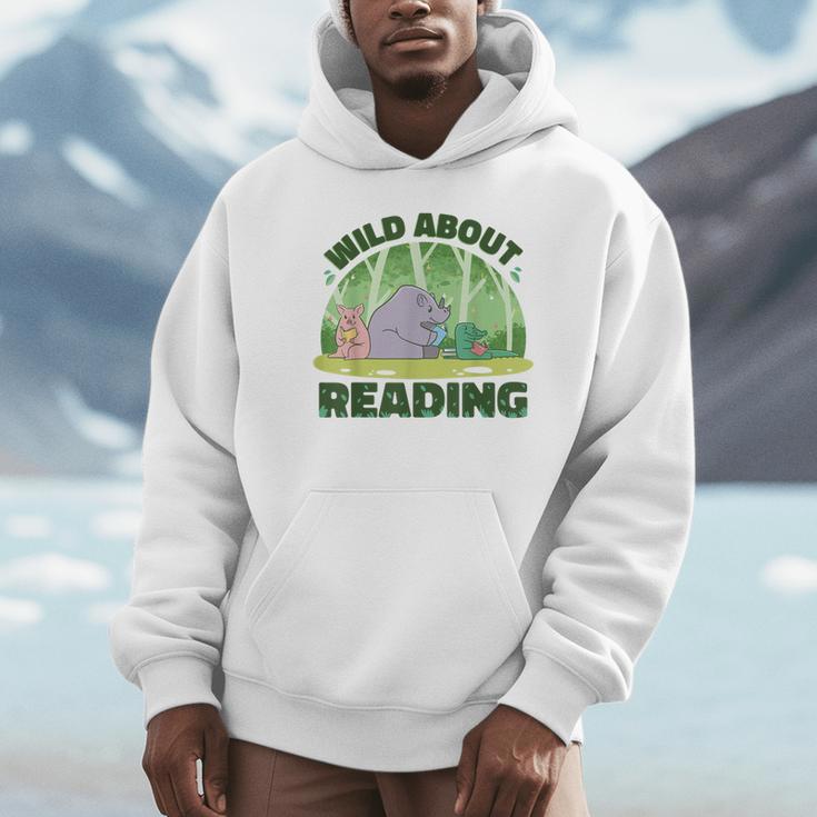 Wild About Reading Books Rhino Pig And Crocodile Unisex Hoodie