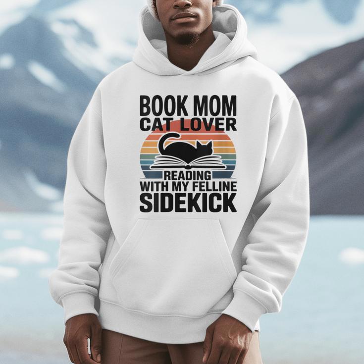 Women's Book Mom Cat Lover Reading With My Felline Sidekick Unisex Hoodie