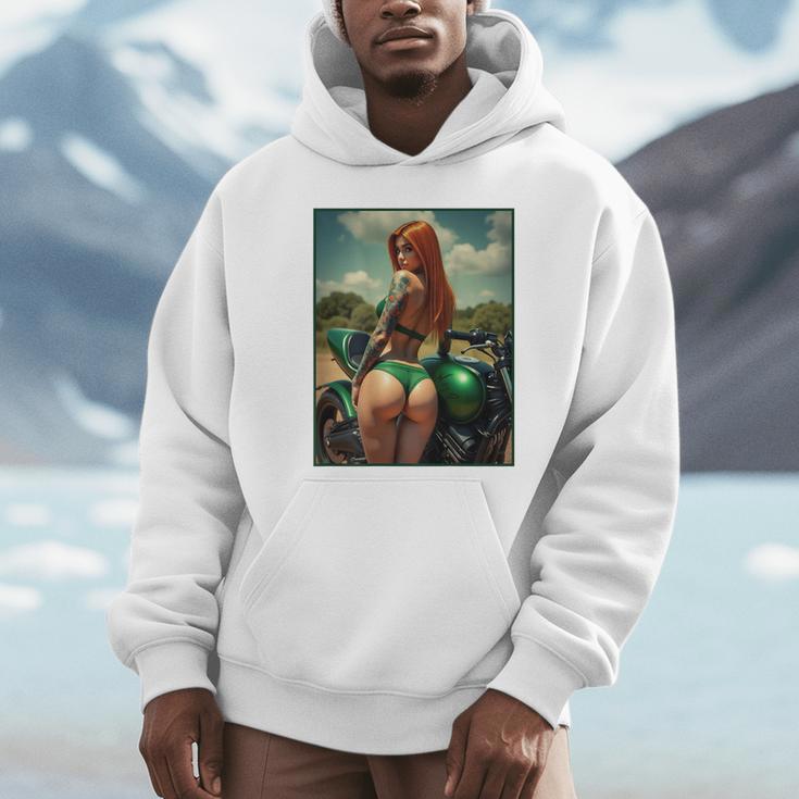 バックプリントtシャツ セクシーな赤毛ピンナップガール&バイク パーカー