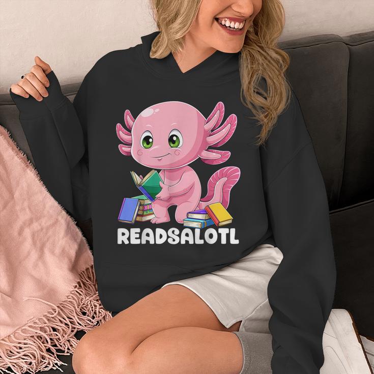 Axolotl Reading Book Readsalotl Kawaii Axolotl Book Bookworm Unisex Hoodie