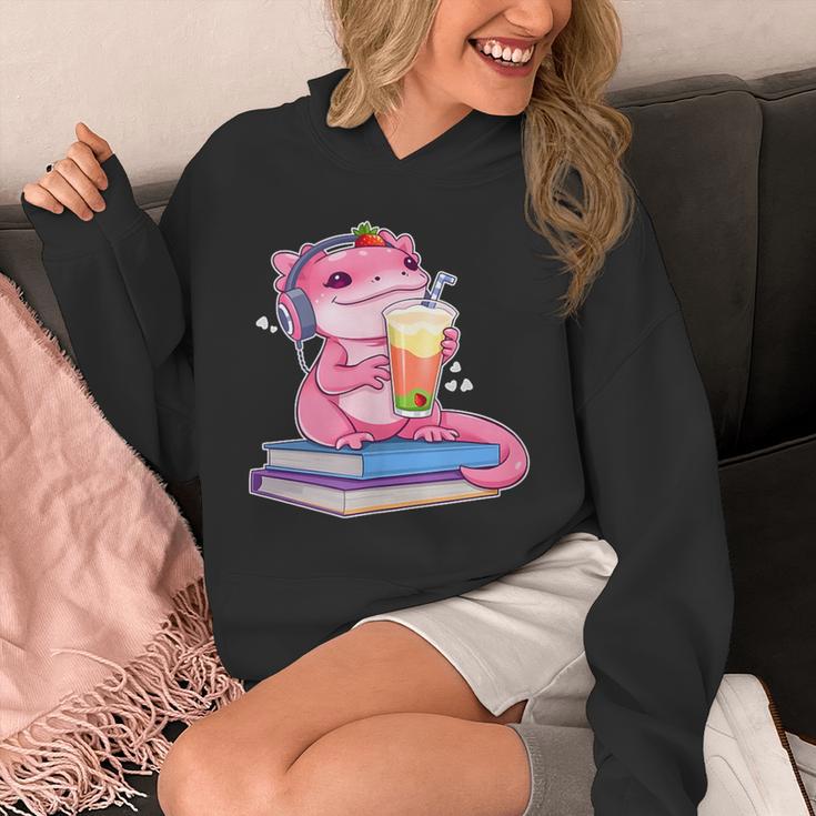 Axolotl With Strawberry Matcha And Books Unisex Hoodie