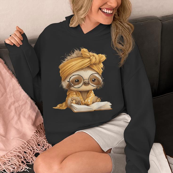 Baby Sloth Open Book Reading Animal Lover Graphic Portrait Unisex Hoodie
