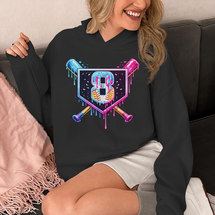Baseball 8 Year Old Ice Cream Drip 8th Birthday Party Unisex Hoodie