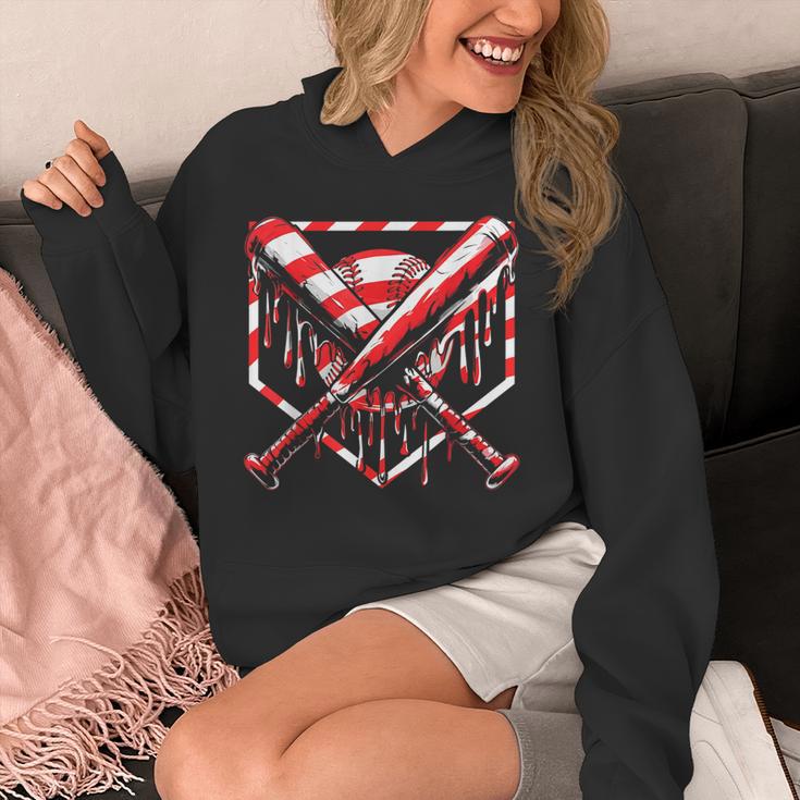 Baseball Candy Cane Christmas Baseball Ice Cream Drip Boys Unisex Hoodie