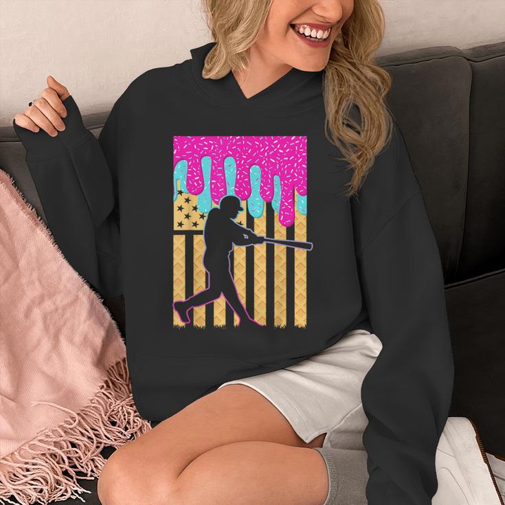 Baseball Drip Bat Boys Ice Cream American Flag 4th Of July Unisex Hoodie