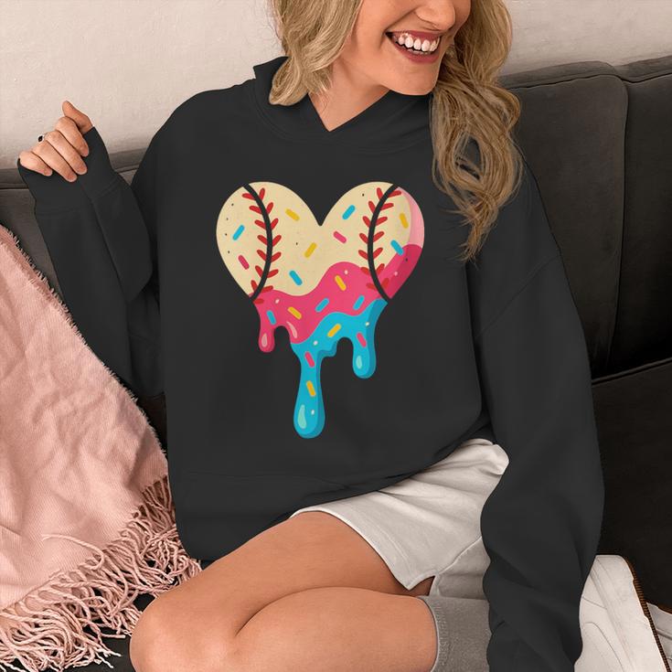 Baseball Drip Melting Ice Cream Baseball Heart Boys Girls Unisex Hoodie