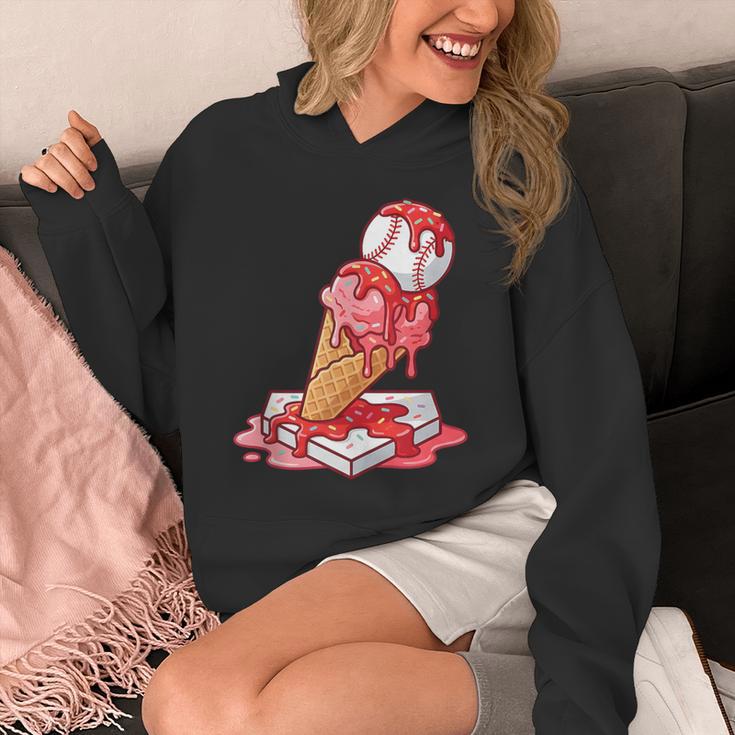 Baseball Ice Cream Drip Youth Strawberry Baseball Red Unisex Hoodie
