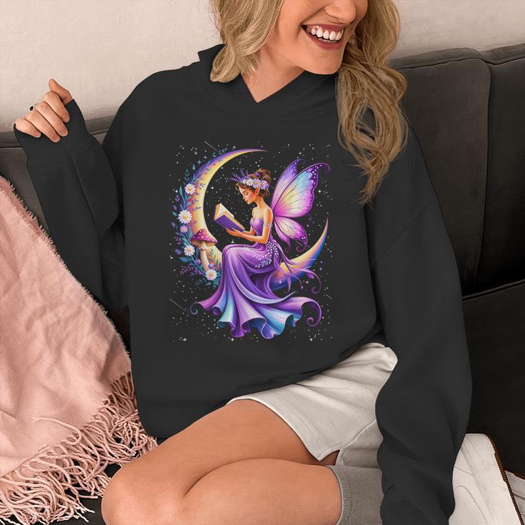 Beautiful Book Fairy Reading Crescent Moon Gothic Bookish Unisex Hoodie