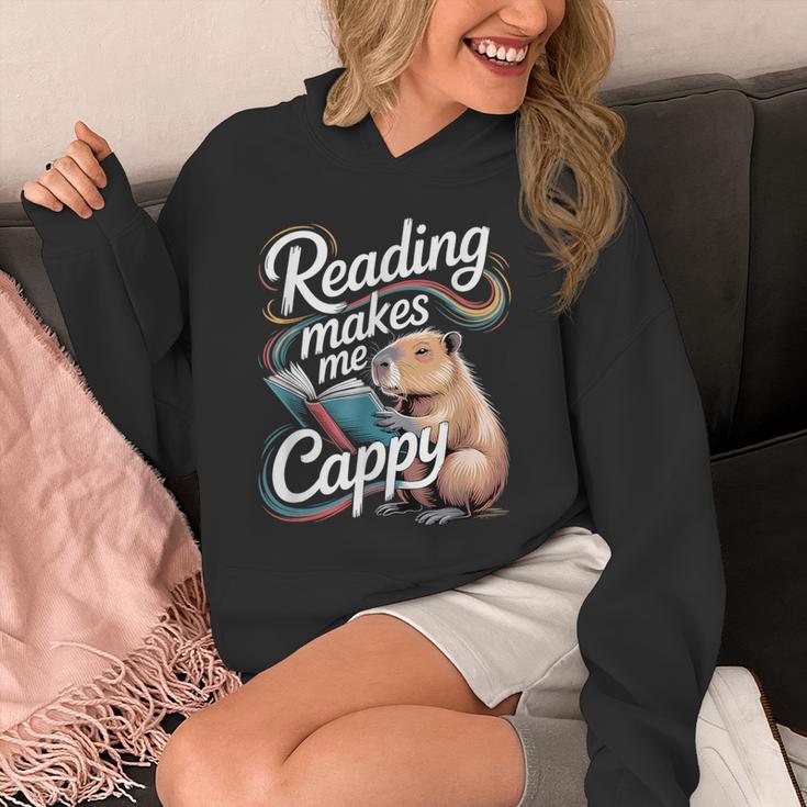 Book Lover Reading Makes Me Cappy Pun Capybara Reading Unisex Hoodie