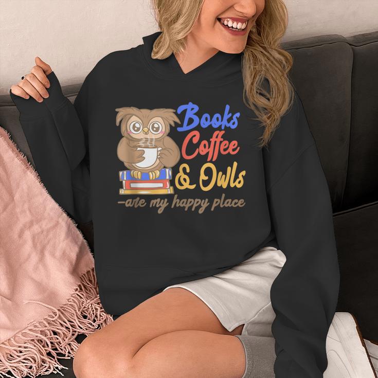 Books Coffee & Owls Are My Happy Place Book Lovers Unisex Hoodie