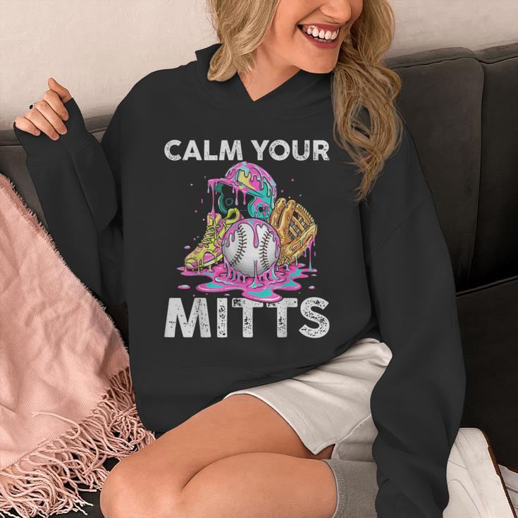 Calm Your Mitts Baseball Ice Cream Drip Crossed Bats Sport Unisex Hoodie
