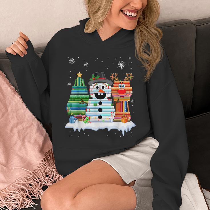 Christmas Tree Snowman Reindeer Book Stack Tee Librarian Unisex Hoodie