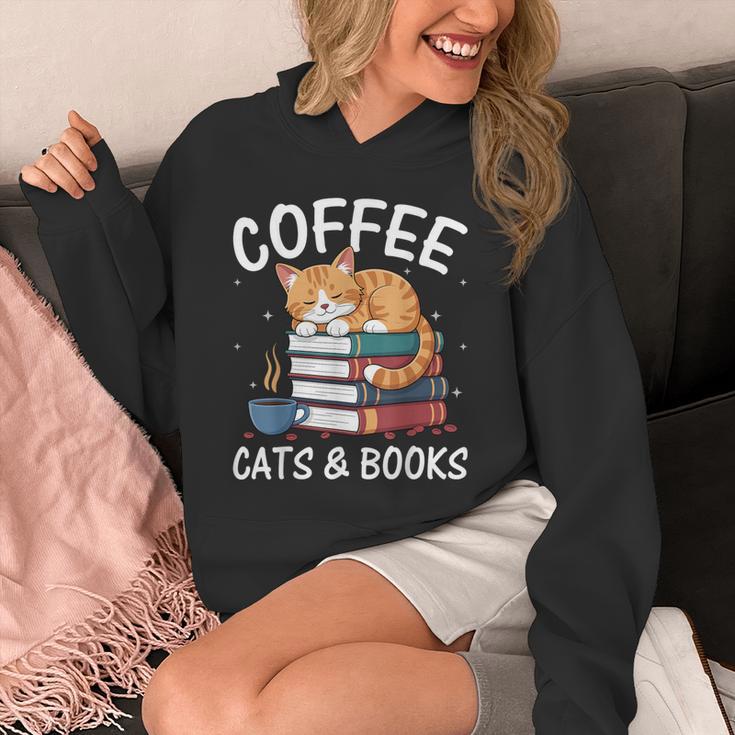 Coffee Cats And Books Cute Kitten Reading Unisex Hoodie