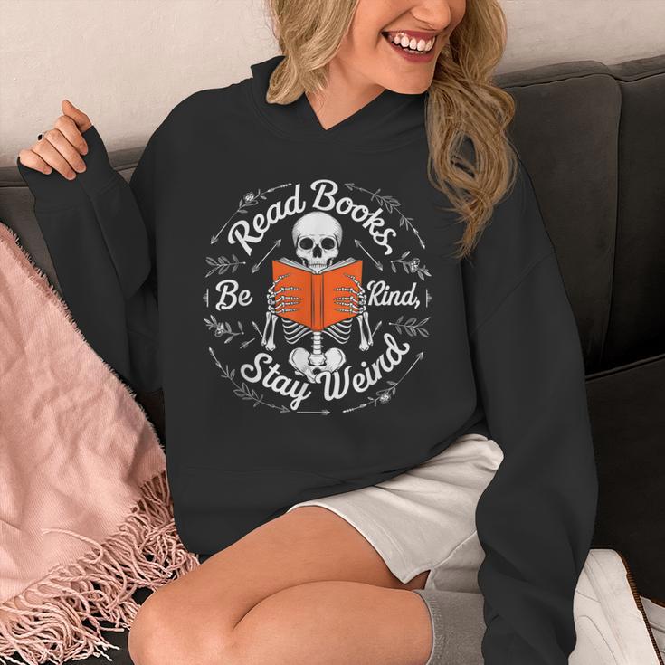 Cool Read Books Be Kind Stay Weird Skeleton Reading Unisex Hoodie