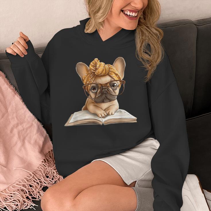 Cute Bulldog Reading Dog Book Lover Animal Graphic French Unisex Hoodie