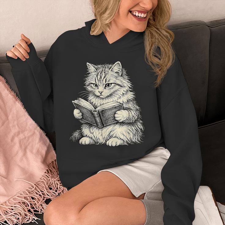 Cute Cat Reading Book Classic Bookworm Animal Pet Lover Unisex Hoodie