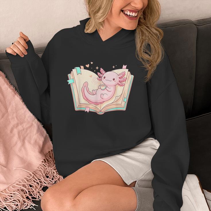 Cute Kawaii Axolotl Book Tea Lover Women Reading Cozy Art Unisex Hoodie