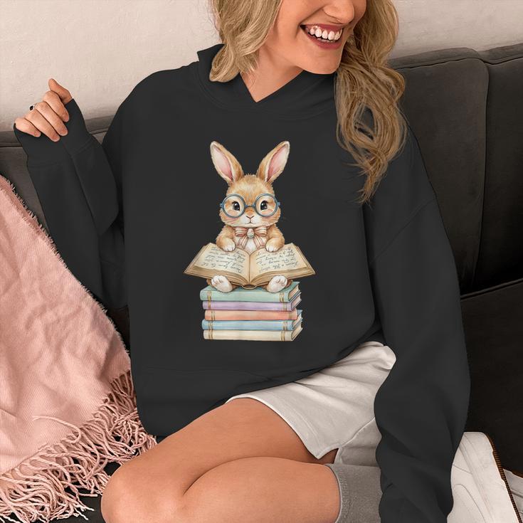 Cute Reading Bunny Easter Books Reader Teacher Girls Women Unisex Hoodie