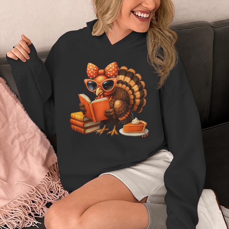 Cute Turkey Reading Book Lovers Bow Thanksgiving Unisex Hoodie