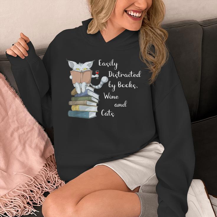 Easily Distracted By Books Wine And Cats Lover Unisex Hoodie Easily Distracted By Books Wine And Cats Lover Unisex Hoodie