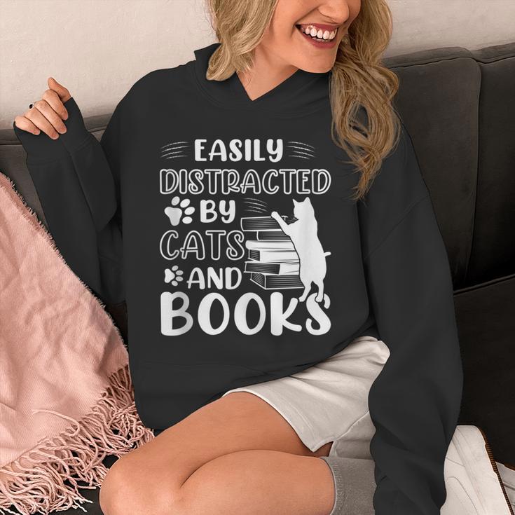 Easily Distracted By Cats And Books Cats & Book Lovers Unisex Hoodie
