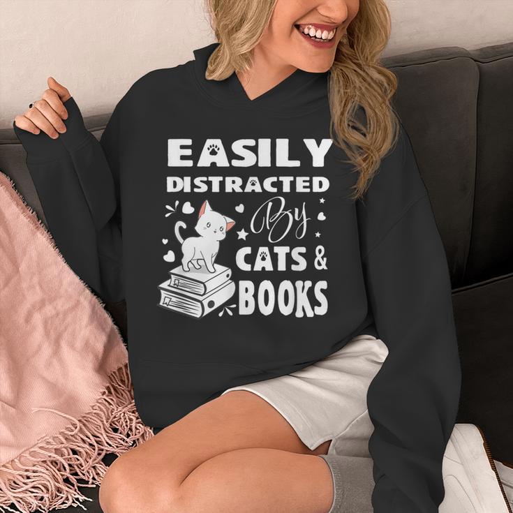 Easily Distracted By Cats And Books Books Cat Book Lover Unisex Hoodie