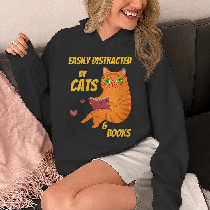 Easily Distracted By Cats And Books For Cat And Book Lover Unisex Hoodie