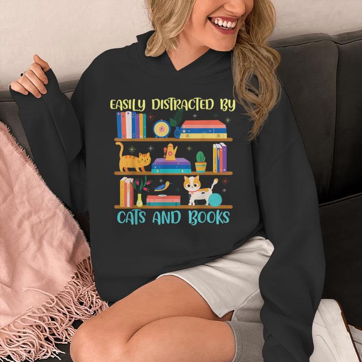 Easily Distracted By Cats And Books Cat Book Lovers Bookworm Unisex Hoodie Easily Distracted By Cats And Books Cat Book Lovers Bookworm Unisex Hoodie