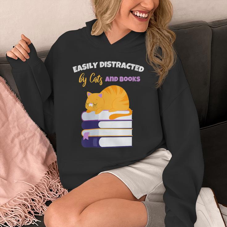 Easily Distracted Cats And Books Cute Cat Book Lover Unisex Hoodie