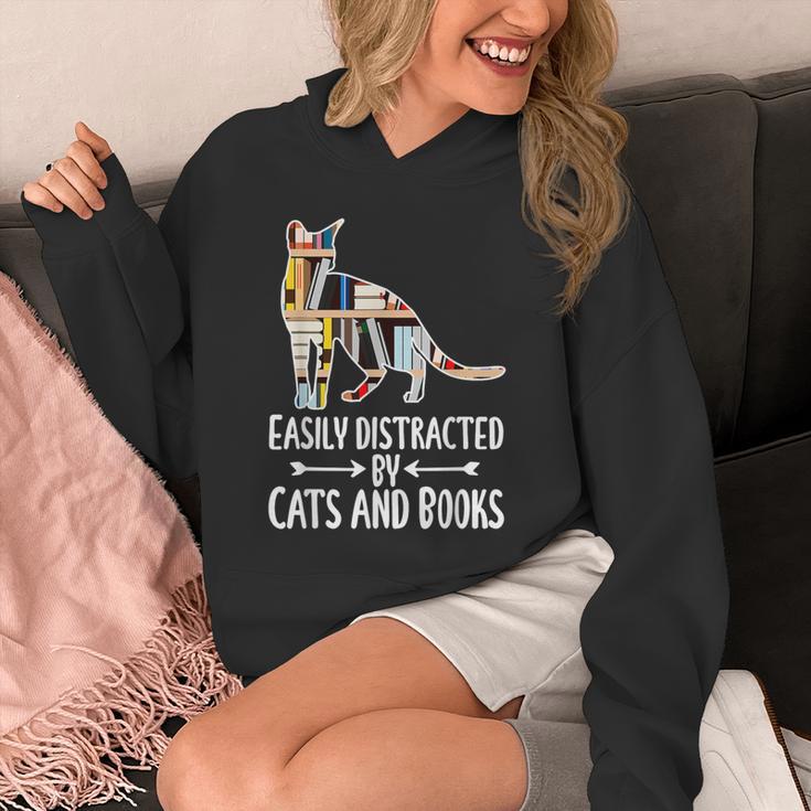 Easily Distracted By Cats And Books Reader Cat Lovers For Men Women Girls Kids Unisex Hoodie
