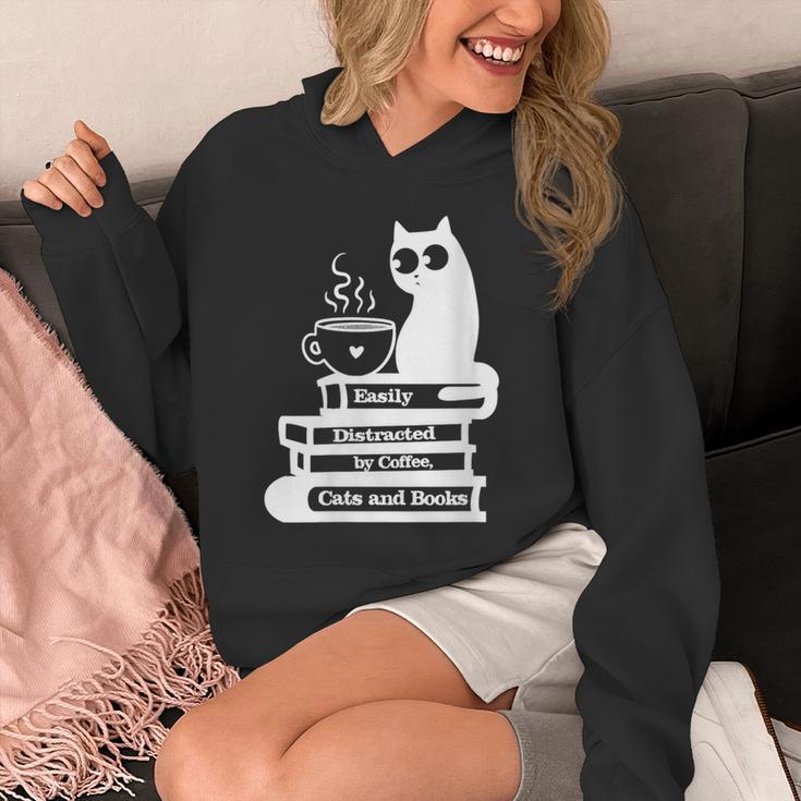Easily Distracted Cats Coffee And Books Unisex Hoodie Easily Distracted Cats Coffee And Books Unisex Hoodie