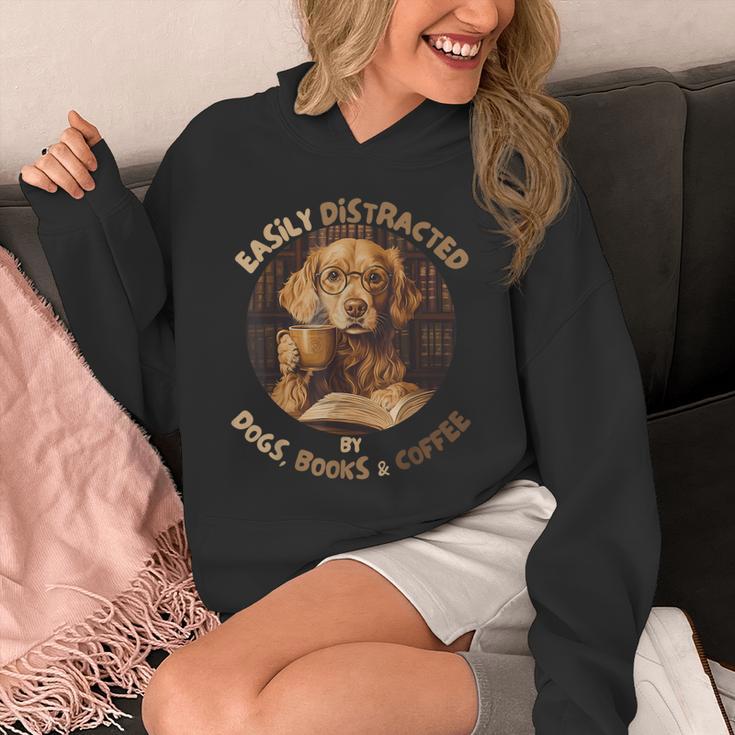 Easily Distracted By Dogs Books Coffee Librarian Bibliophile Unisex Hoodie