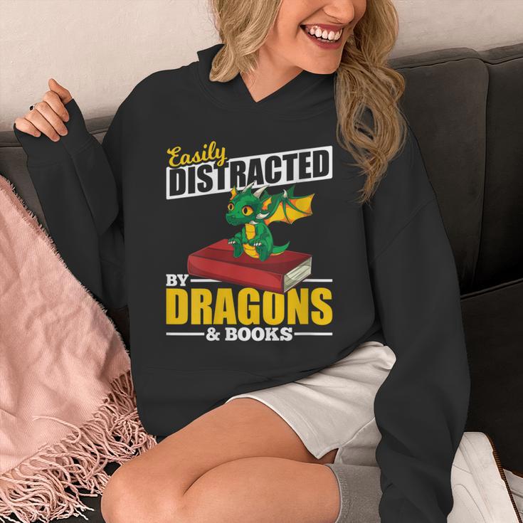 Easily Distracted By Dragons And Books Reading Book Dragon Unisex Hoodie