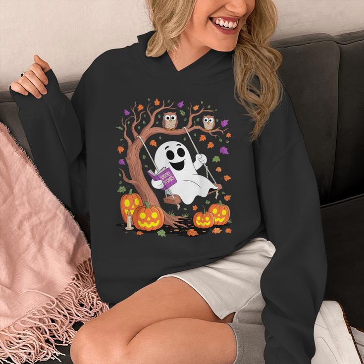 Ghost Reading Book On Swing Halloween Autumn Art Unisex Hoodie