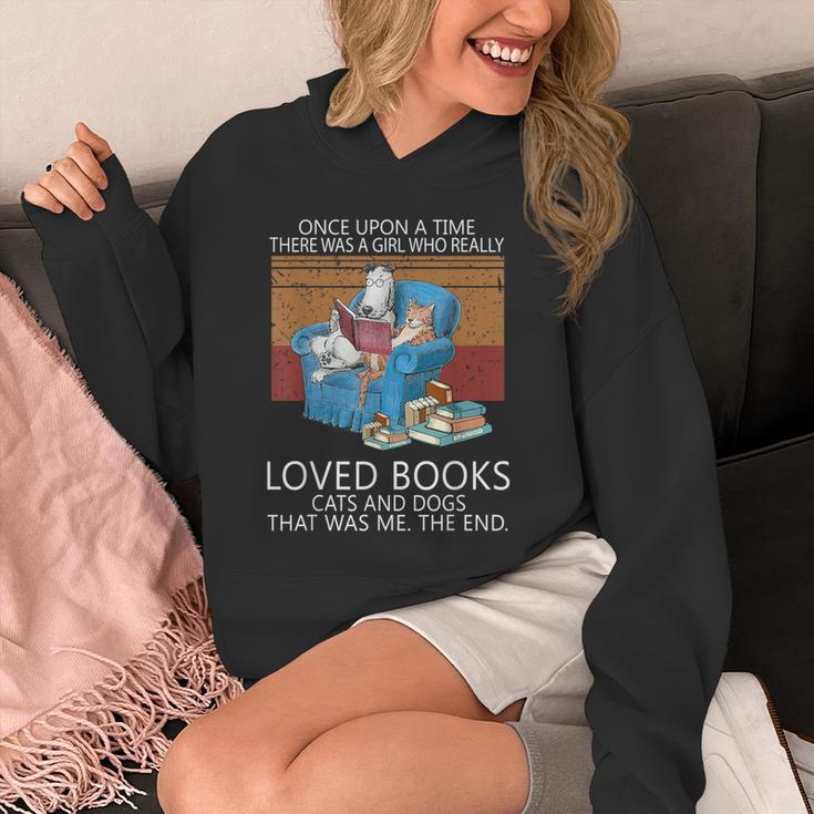 A Girl Who Loves Books Cats And Dogs Cat Book Reading Unisex Hoodie