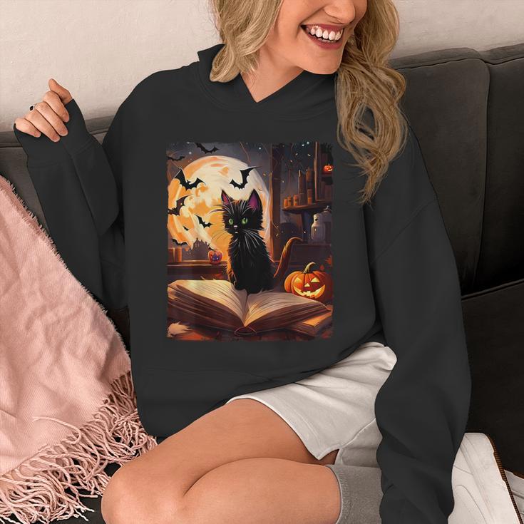 Halloween Cat Reading Books Spooky Cat Reader Teachers Unisex Hoodie