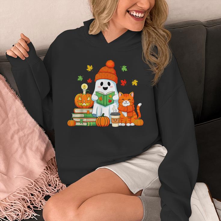 Halloween Ghost Cat Reading Book Women Girls Cute Unisex Hoodie Halloween Ghost Cat Reading Book Women Girls Cute Unisex Hoodie
