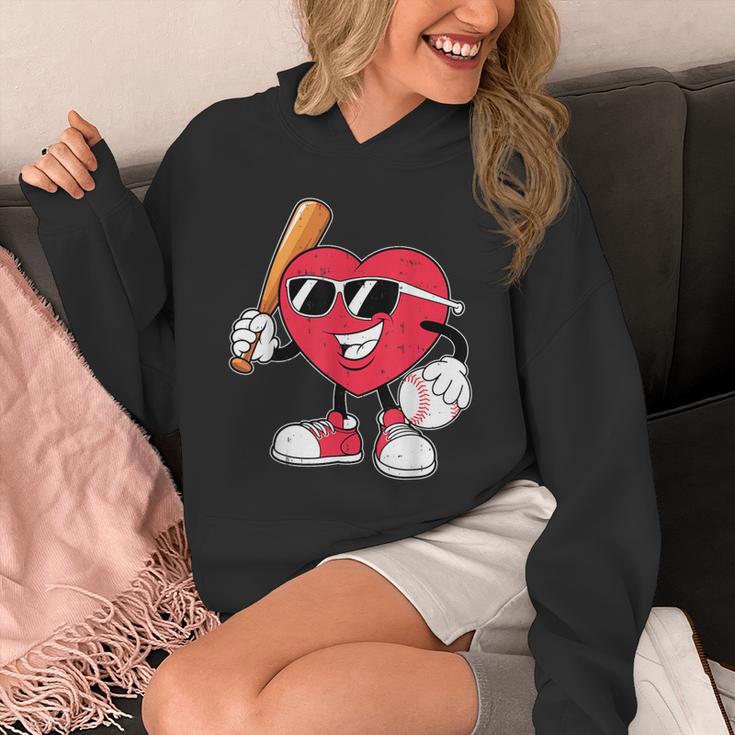 Heart Play Baseball Valentine's Day Teens Boys Girls Kids Unisex Hoodie