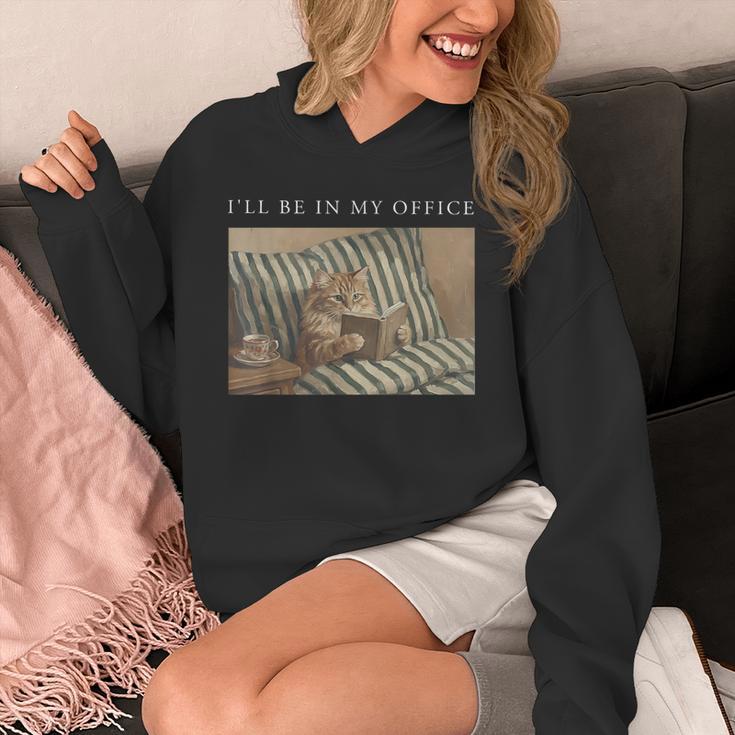 I'Ll Be In My Office Retro Cat Reading Book Nerd Read Reader Unisex Hoodie