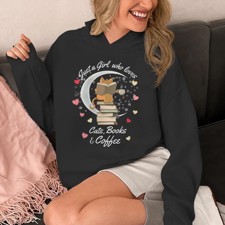 Just a Girl Who Loves Cats Books And Coffee Cartoon Cat Unisex Hoodie Just a Girl Who Loves Cats Books And Coffee Cartoon Cat Unisex Hoodie