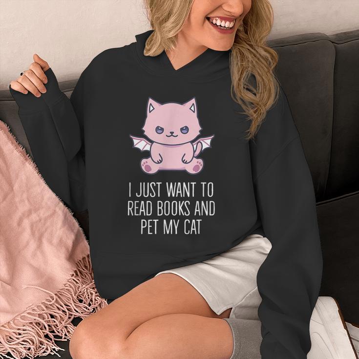 I Just Want To Read Books And Pet My Cat Pastel Goth Kawaii Men Women Kids Unisex Hoodie