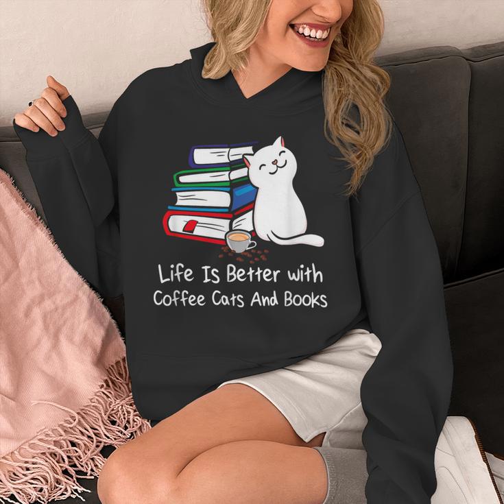 Life Is Better With Coffee Cats And Books Book Lover Unisex Hoodie