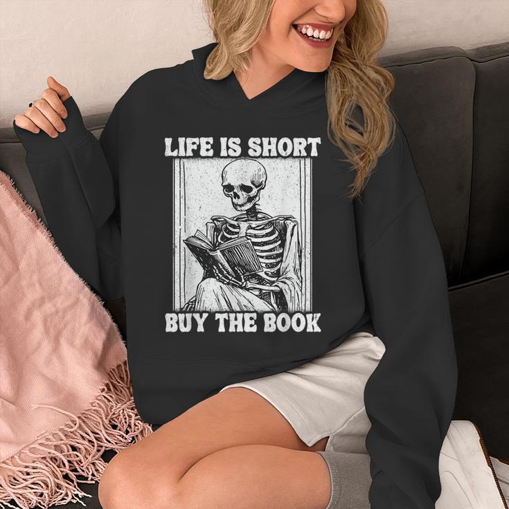Life Is Short Buy The Book Skeleton Reading Book Unisex Hoodie