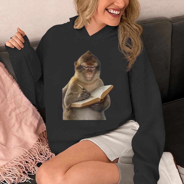 Monkey Reading Book Writing Journal Book Lover Writer Unisex Hoodie