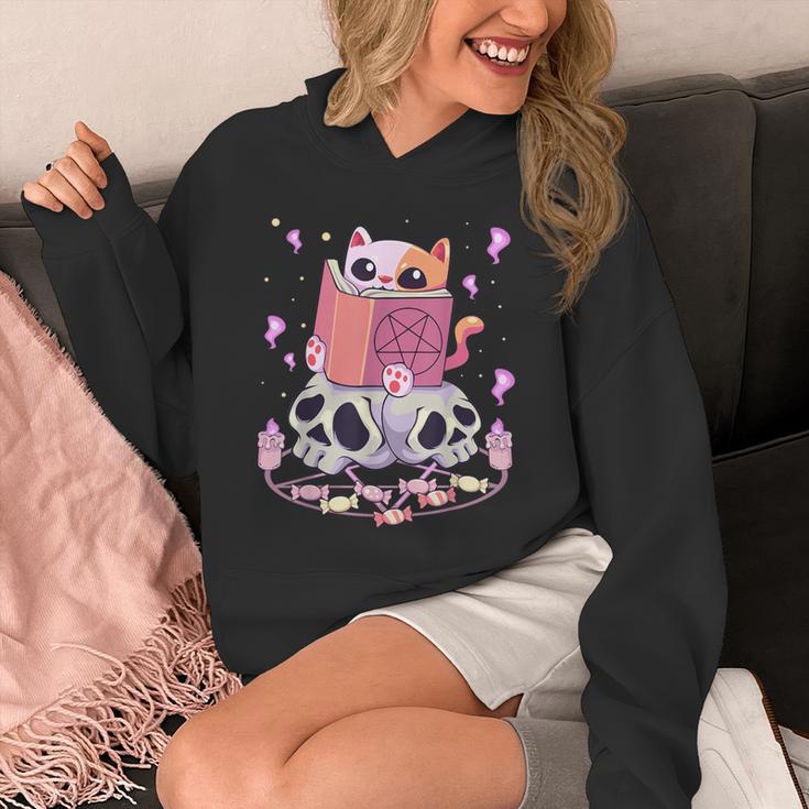Pastel Goth Kawaii Occult Cute Cat Reading Pentacle Book For Men Women Unisex Hoodie