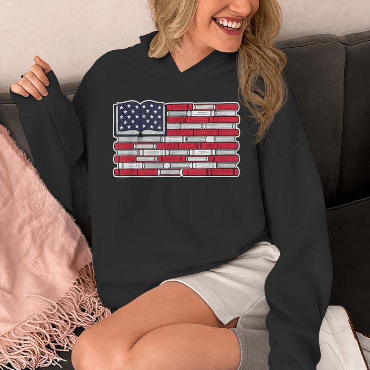 Patriotic Book Flag Reading American Flag Books Teacher Unisex Hoodie