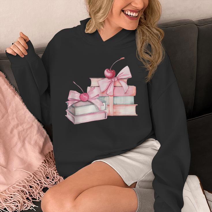 Pink Bow Books And Cherries For Book Lover Girl Women Unisex Hoodie